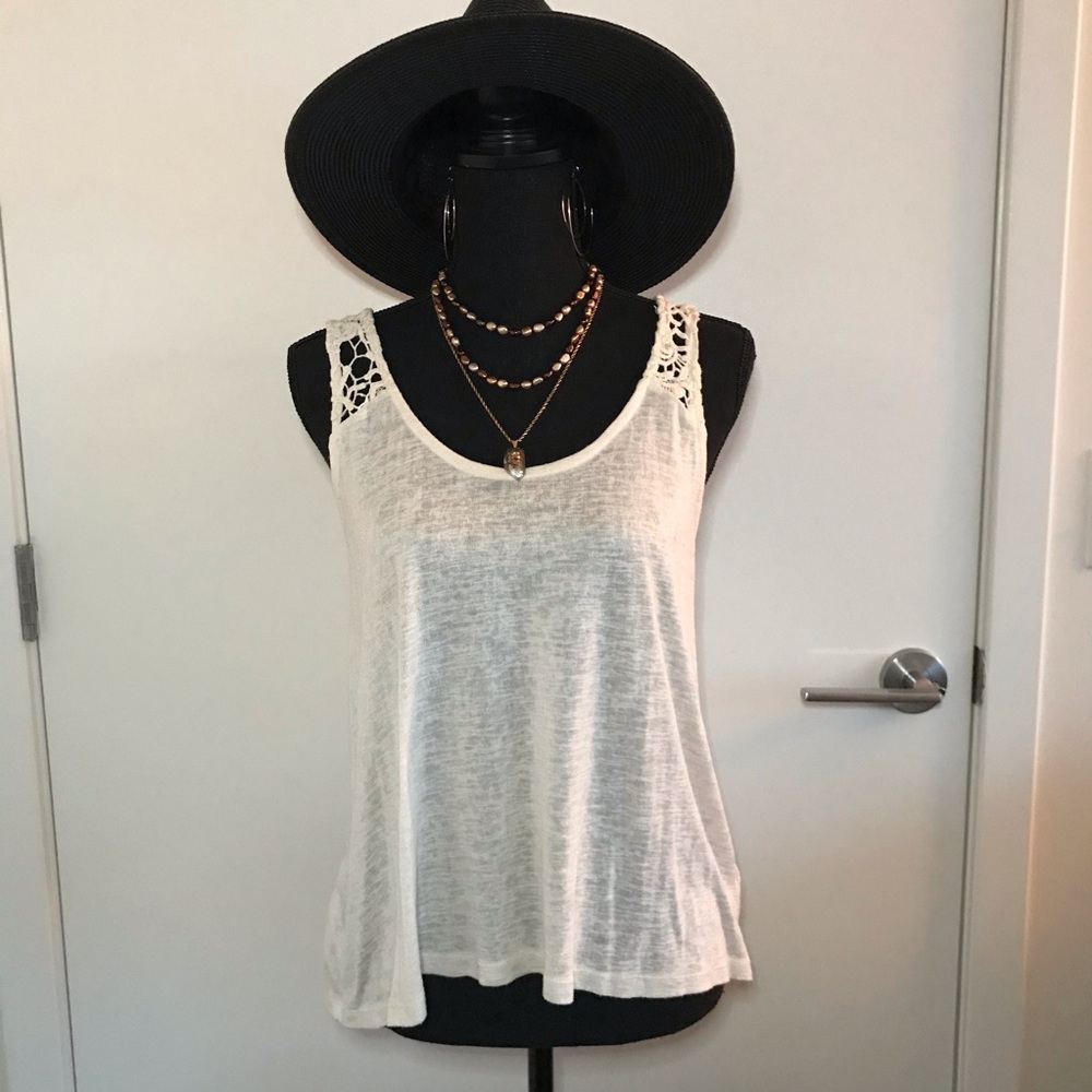 Crochet Back Cream Tank